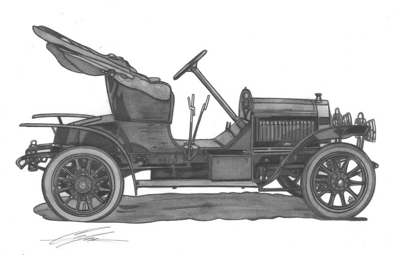 Historical drawings of Laurin & Klement cars by Stefan Ivanov